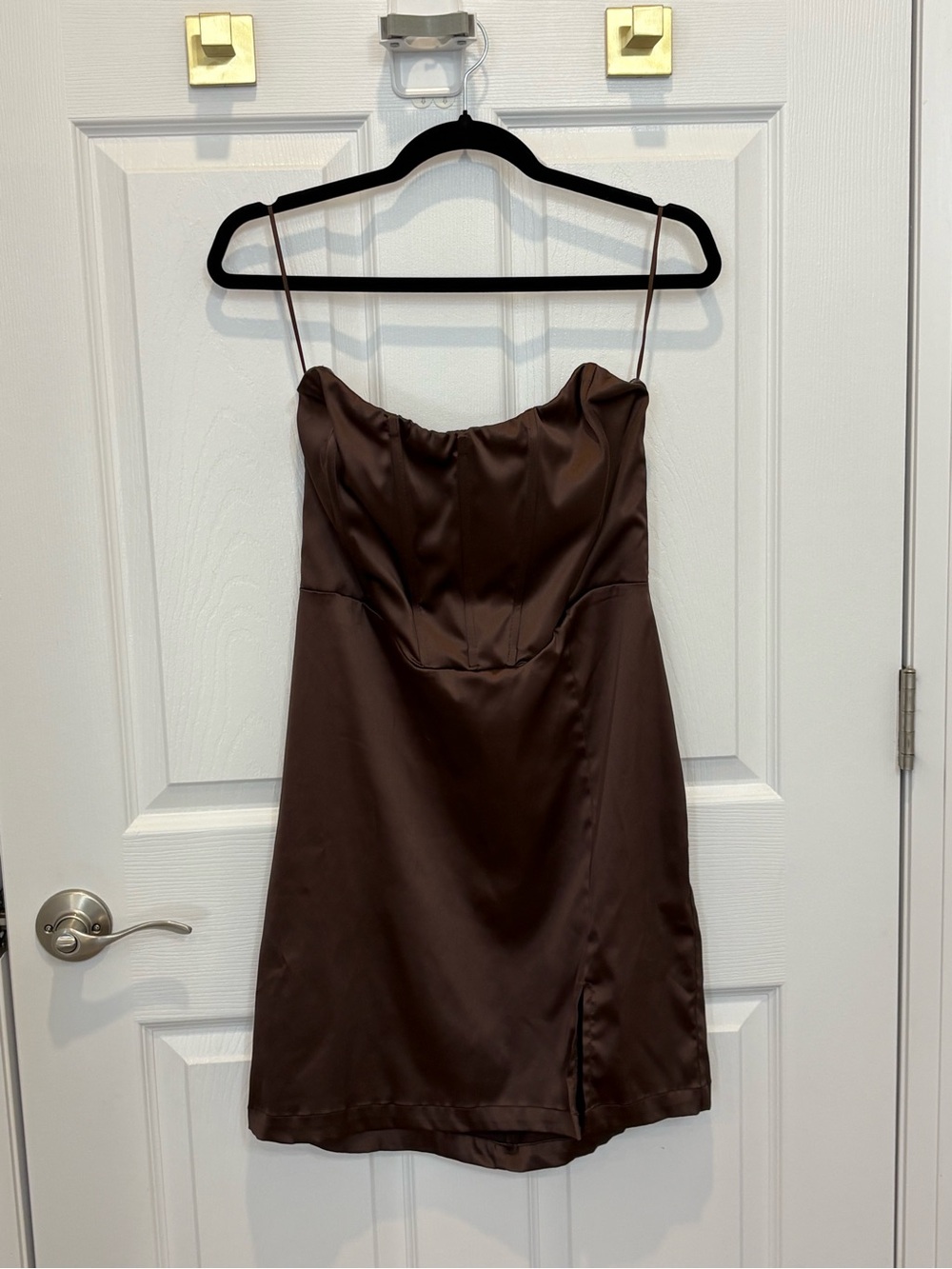 Garage Brown Satin Slip Dress with Spaghetti Straps #1514
